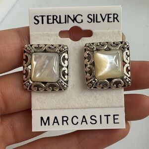 Mother Pearl Sterling Silver Vintage Jewelry Earrings